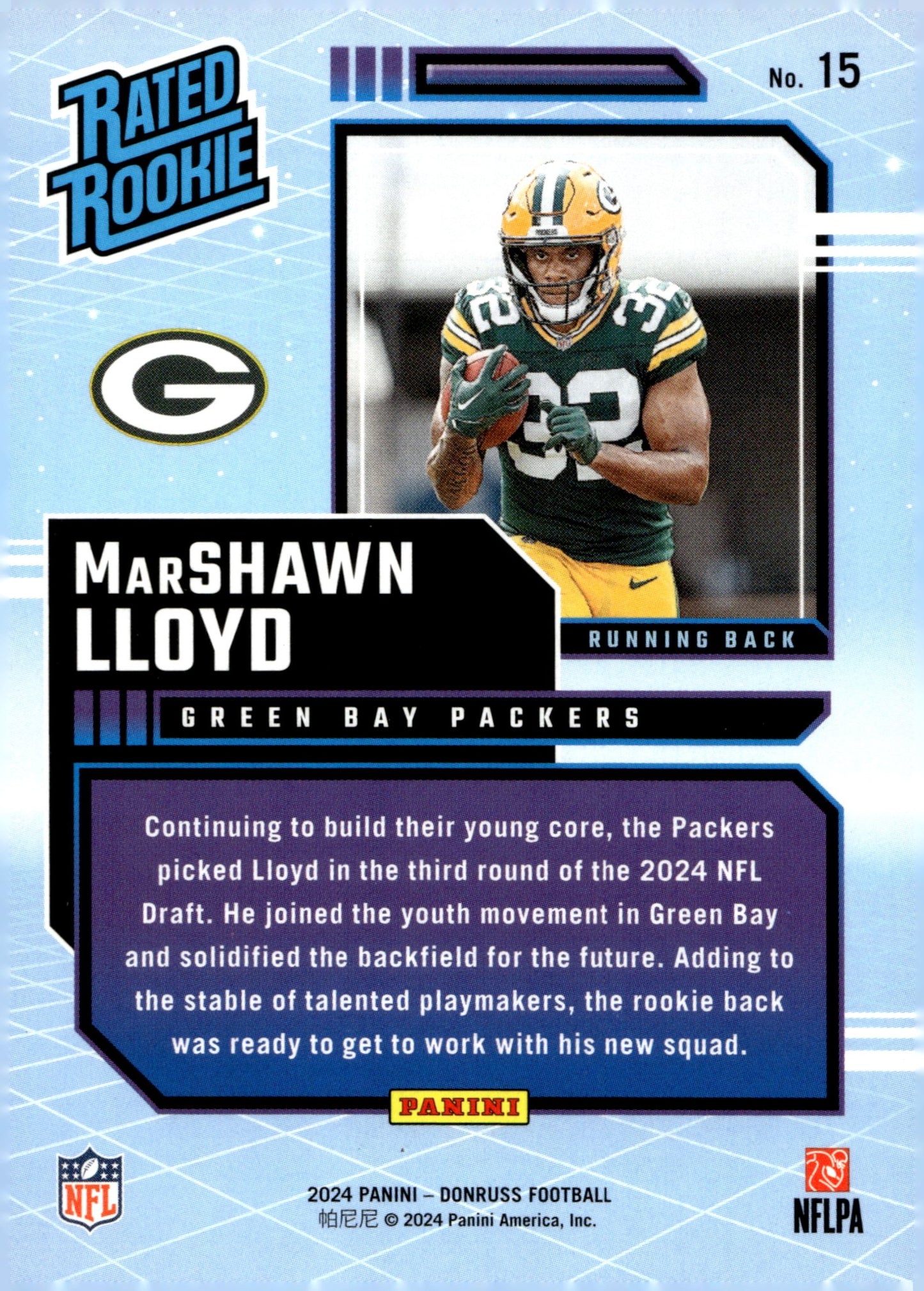 MarShawn Lloyd 2024 Panini Donruss Rated Rookie Retro RC #15 #2 - Collector Store LLC