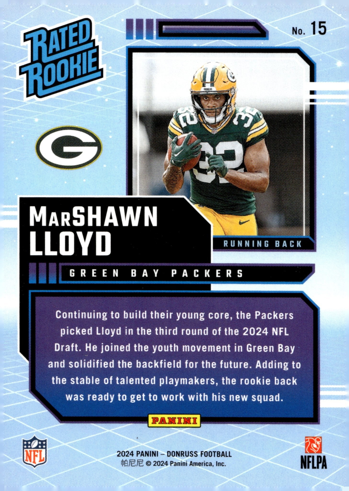 MarShawn Lloyd 2024 Panini Donruss Rated Rookie Retro RC #15 - Collector Store LLC