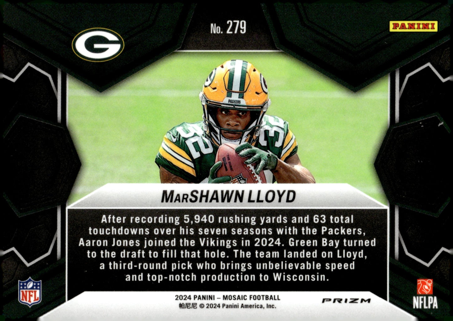 MarShawn Lloyd 2024 Panini Mosaic NFL Debut Prizm RC #279 - Collector Store LLC