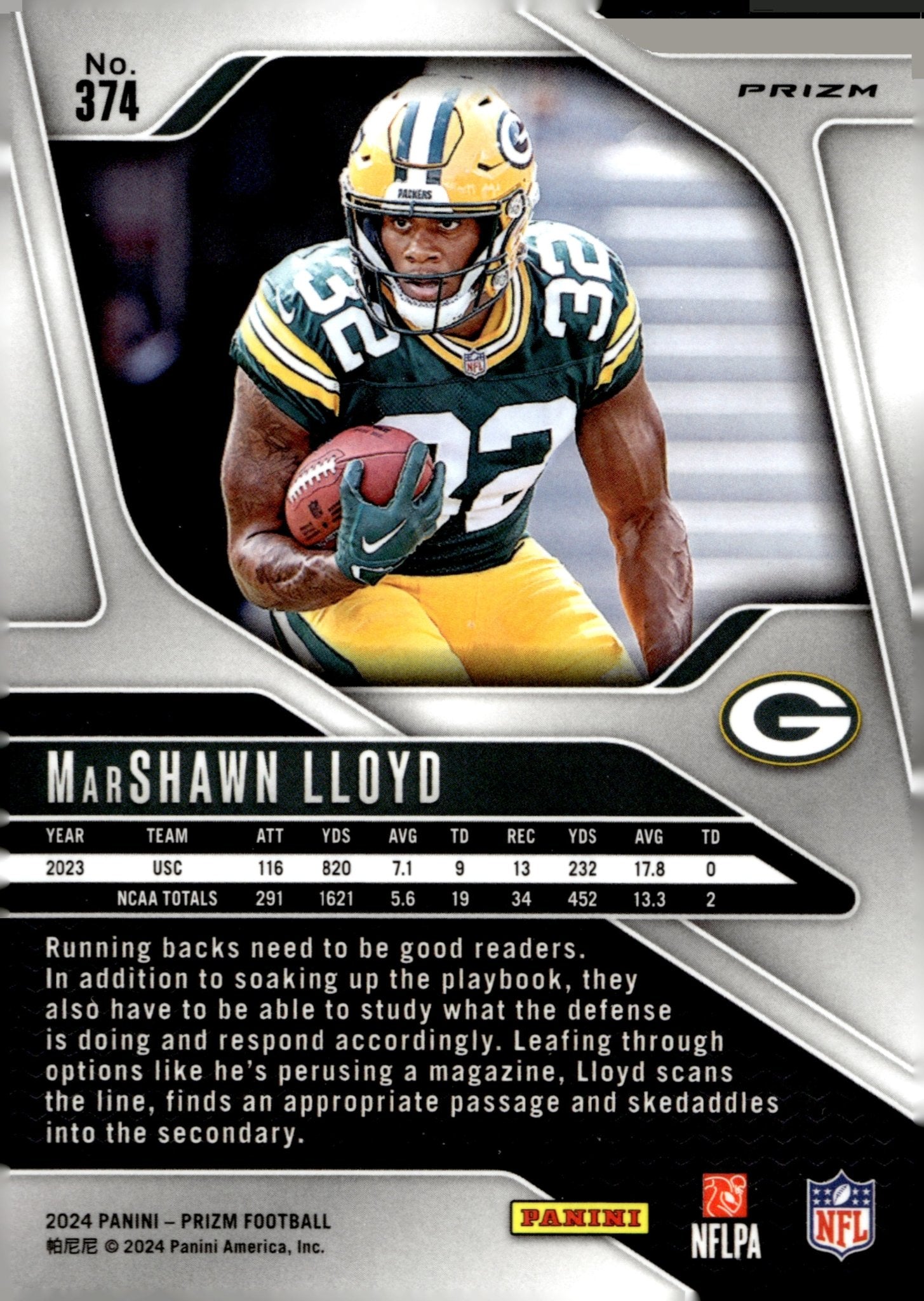 MarShawn Lloyd 2024 Panini Prizm Silver Prizm RC #374 - Collector Store LLC