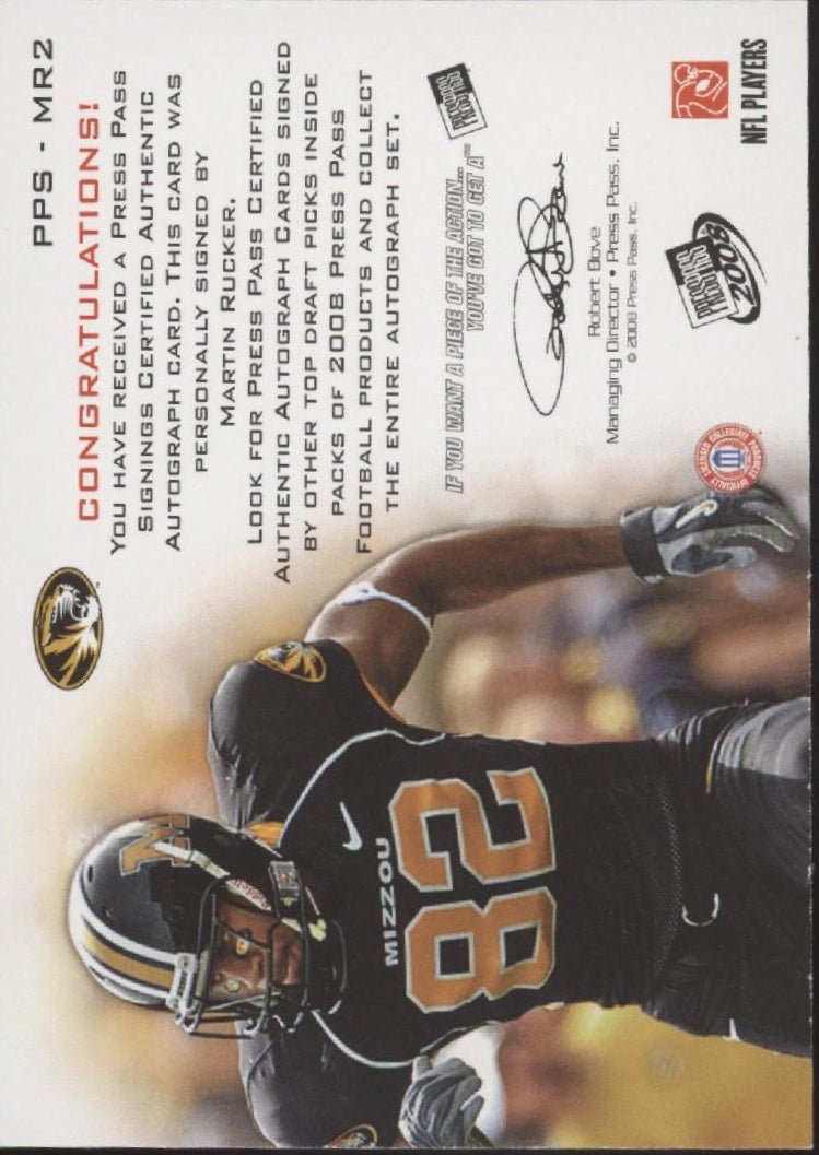 Martin Rucker 2008 Press Pass Authentics Auto #PPS - MR2 - Collector Store LLC