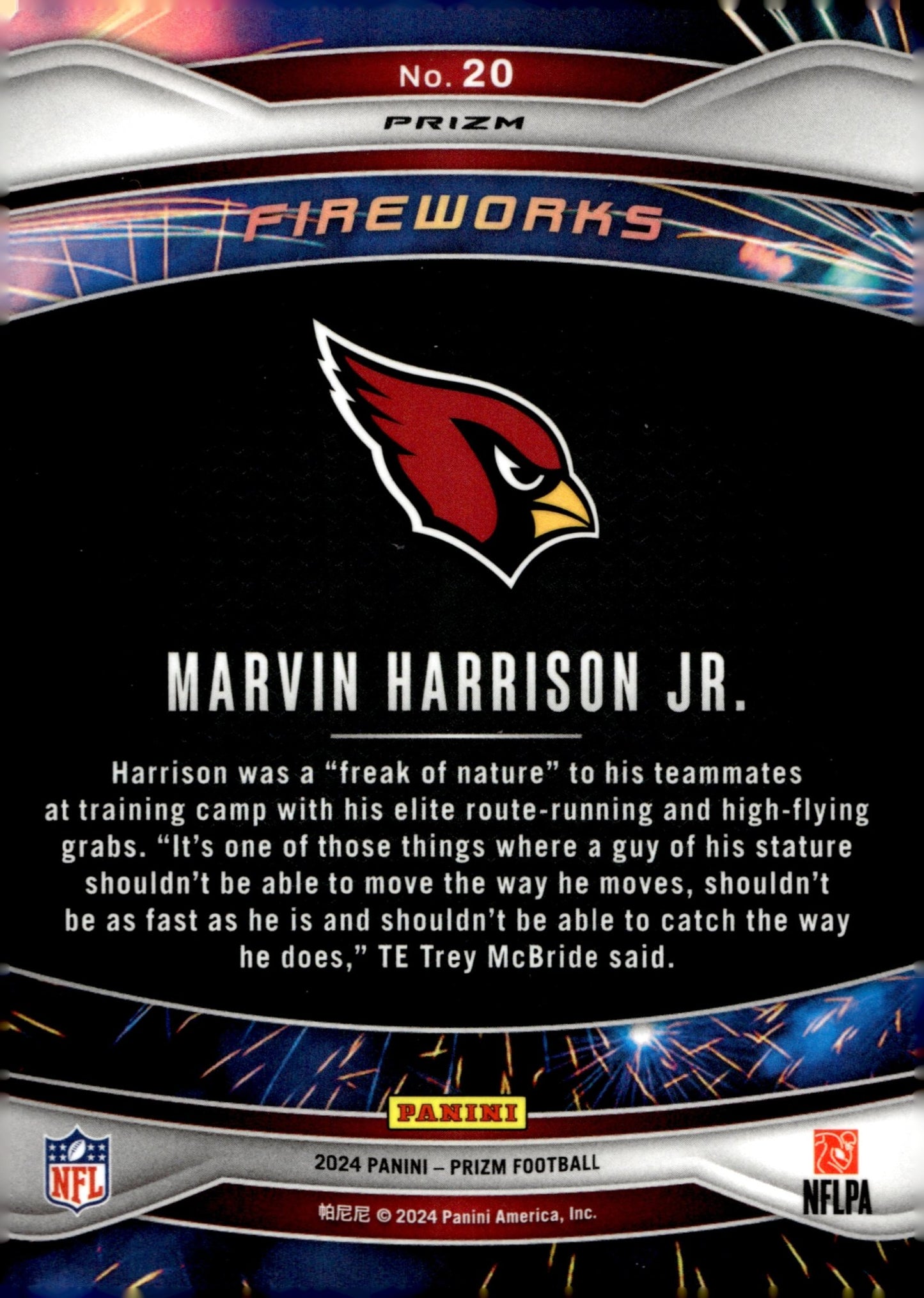 Marvin Harrison Jr. 2024 Panini Prizm Fireworks Green Prizm RC #20 #1 - Collector Store LLC