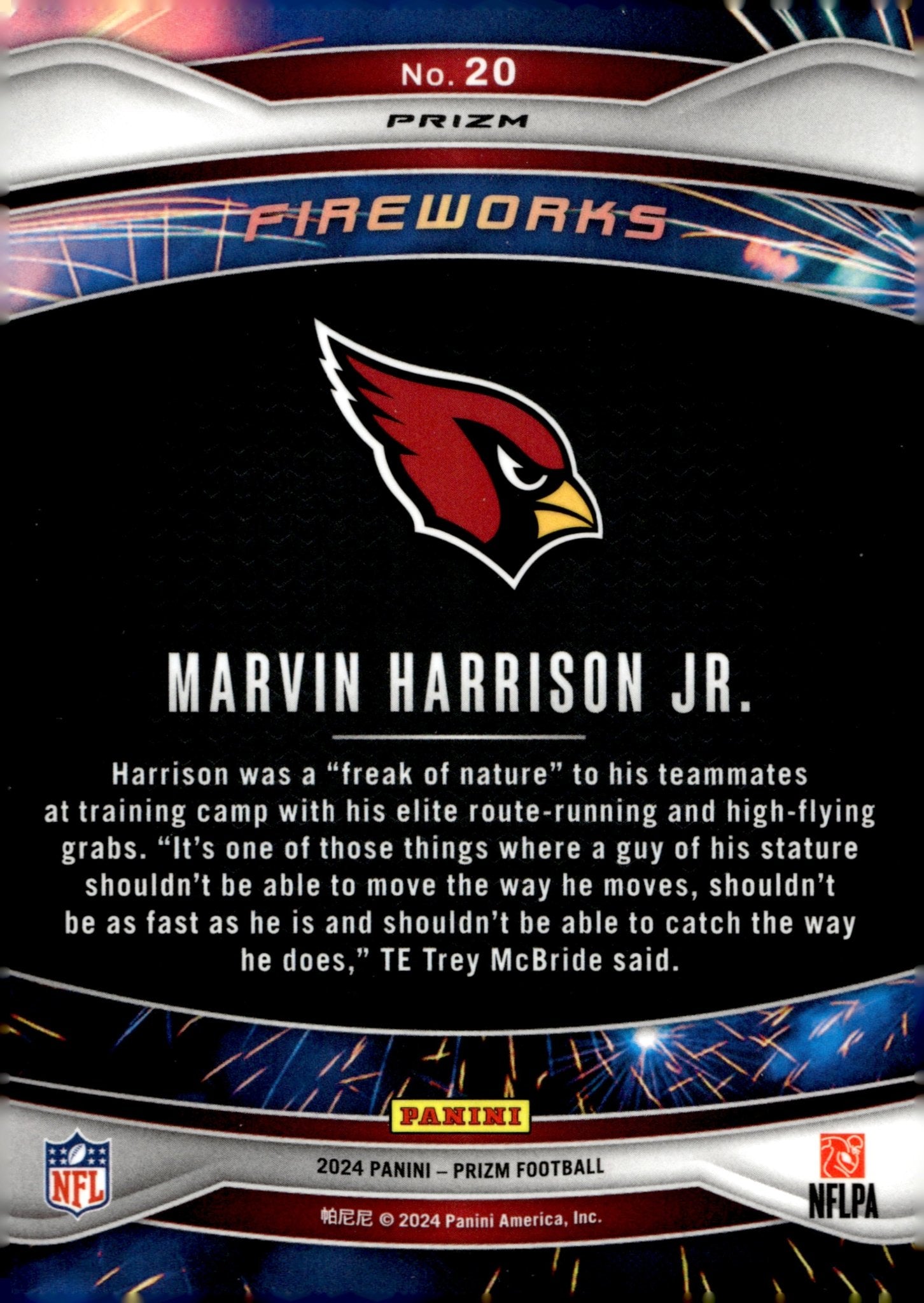 Marvin Harrison Jr. 2024 Panini Prizm Fireworks Green Prizm RC #20 #2 - Collector Store LLC