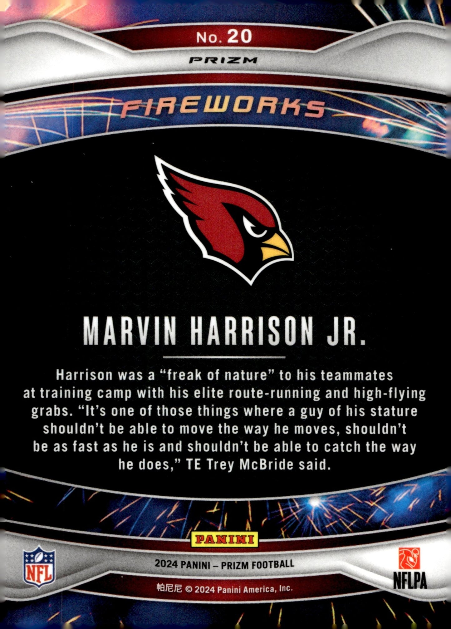 Marvin Harrison Jr. 2024 Panini Prizm Fireworks Green Prizm RC #20 #3 - Collector Store LLC