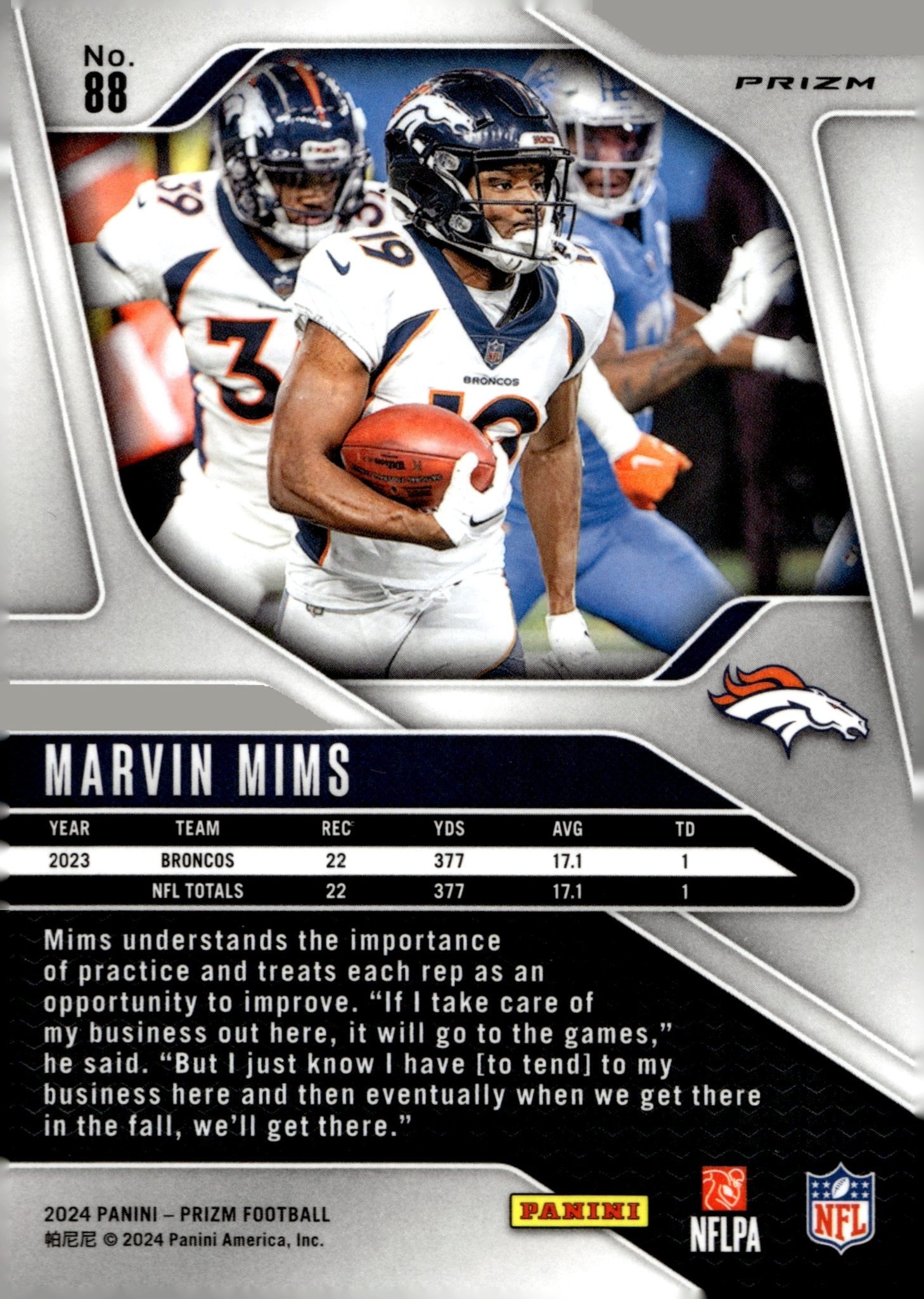 Marvin Mims 2024 Panini Prizm Purple Pulsar Prizm #88 - Collector Store LLC