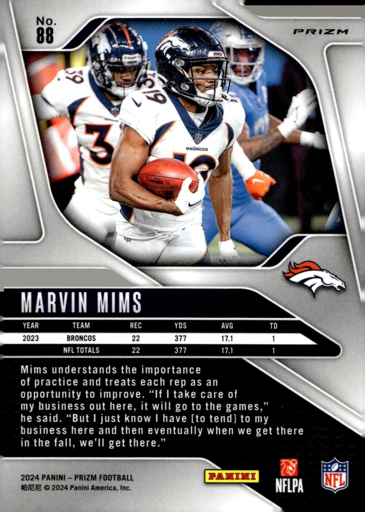 Marvin Mims 2024 Panini Prizm Red White & Blue Prizm #88 - Collector Store LLC