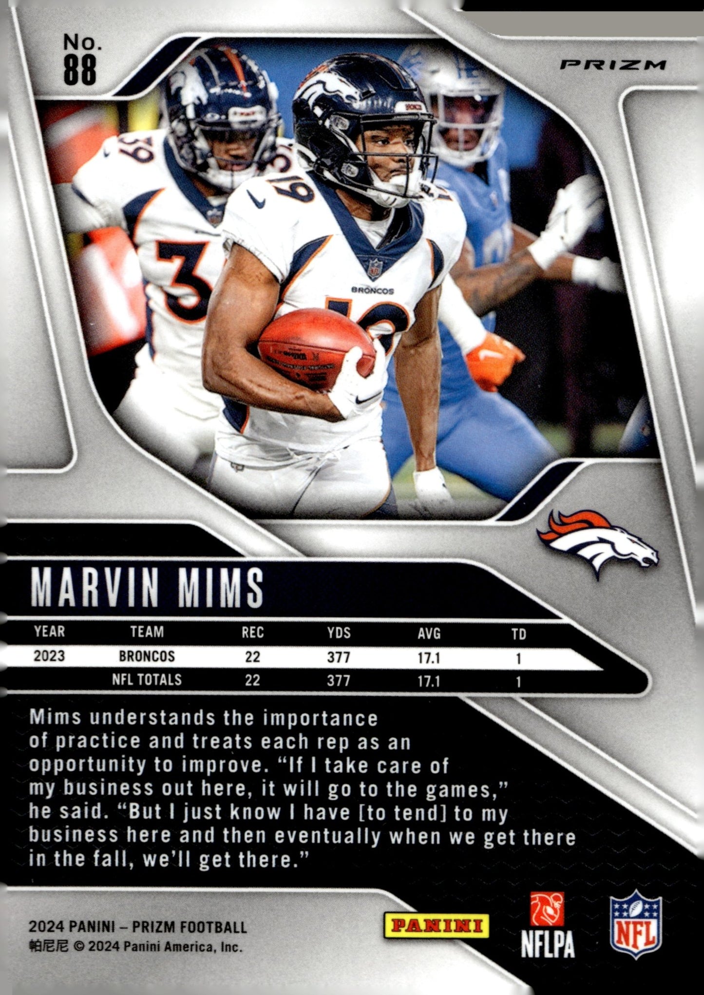 Marvin Mims 2024 Panini Prizm Silver Prizm #88 - Collector Store LLC