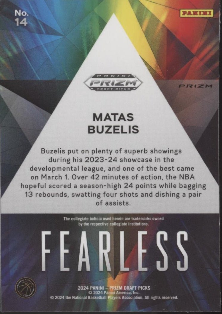 Matas Buzelis 2024 Panini Prizm Draft Picks Fearless Ice Prizm RC #14 - Collector Store LLC