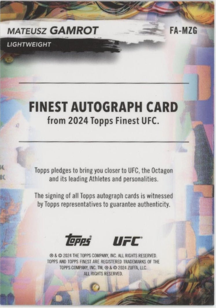 Mateusz Gamrot 2024 Topps Finest Blue Xfractor Refractor Auto 06/75 FA - MZG - Collector Store LLC