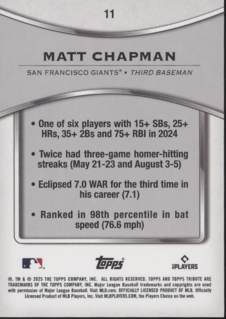 Matt Chapman 2025 Topps Tribute 21/75 11 - Collector Store LLC