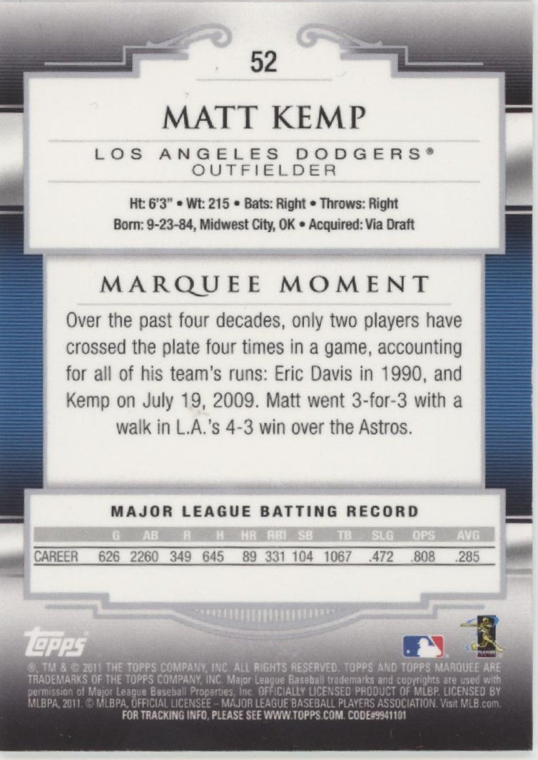 Matt Kemp 2011 Topps Marquee Moment 120/199 #52 - Collector Store LLC