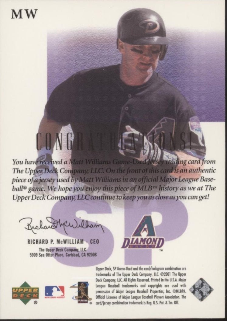 Matt Williams 2001 Upper Deck SP Game Used Edition Swatch #MW - Collector Store LLC