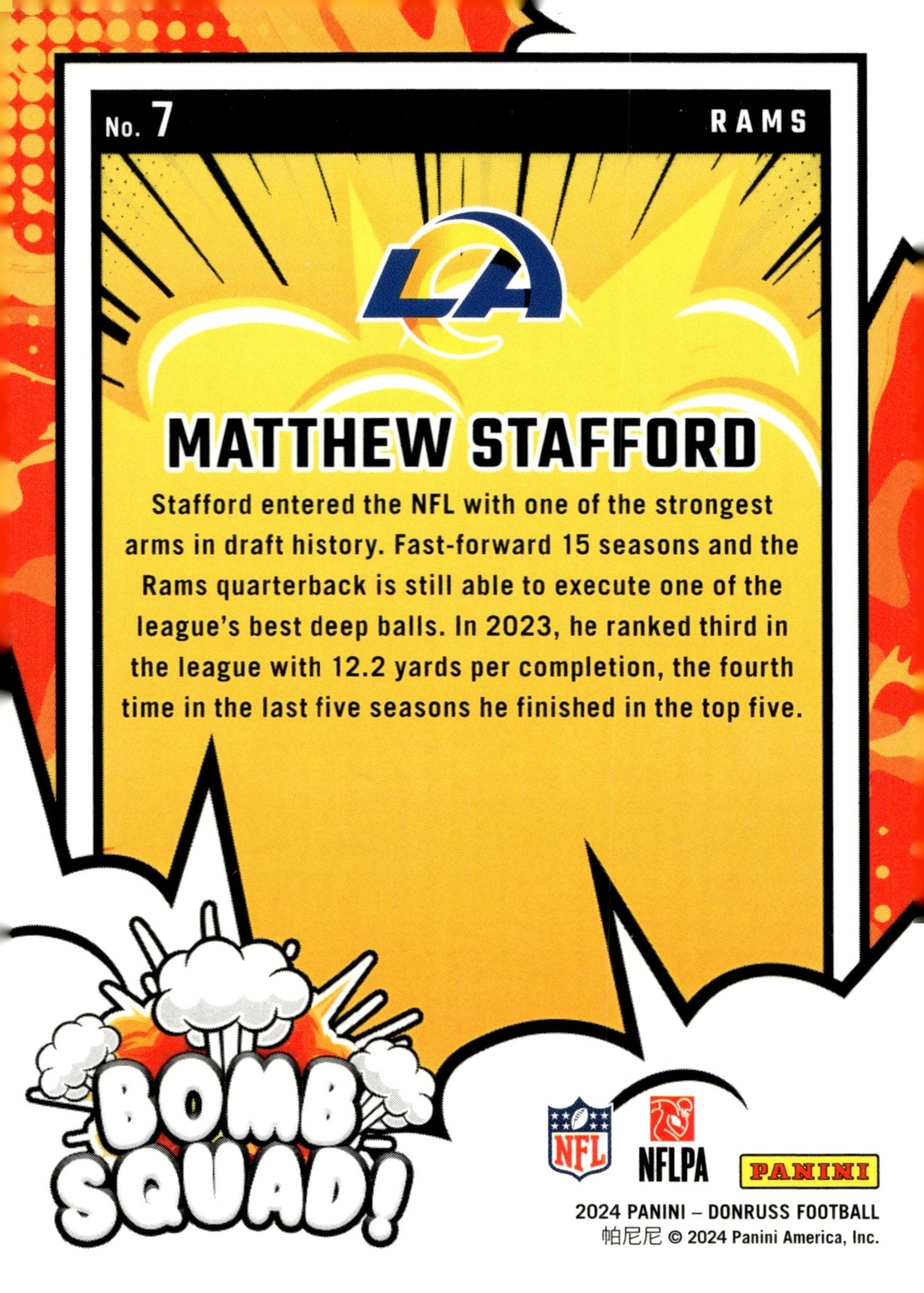 Matthew Stafford 2024 Panini Donruss Bomb Squad! #7 - Collector Store LLC