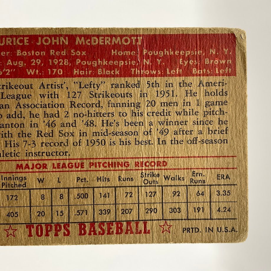 Maurice McDermott 1952 Topps #119 Boston Red Sox GD - Collector Store LLC