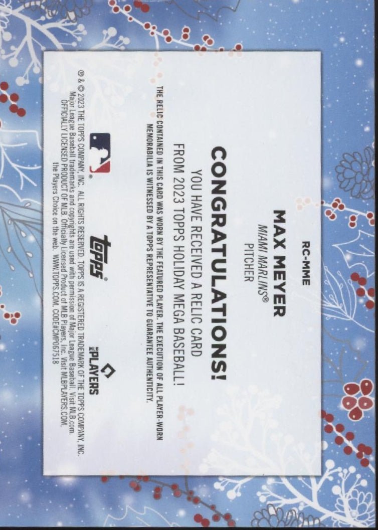Max Meyer 2023 Topps Holiday Mega Swatch RC #RC - MME - Collector Store LLC
