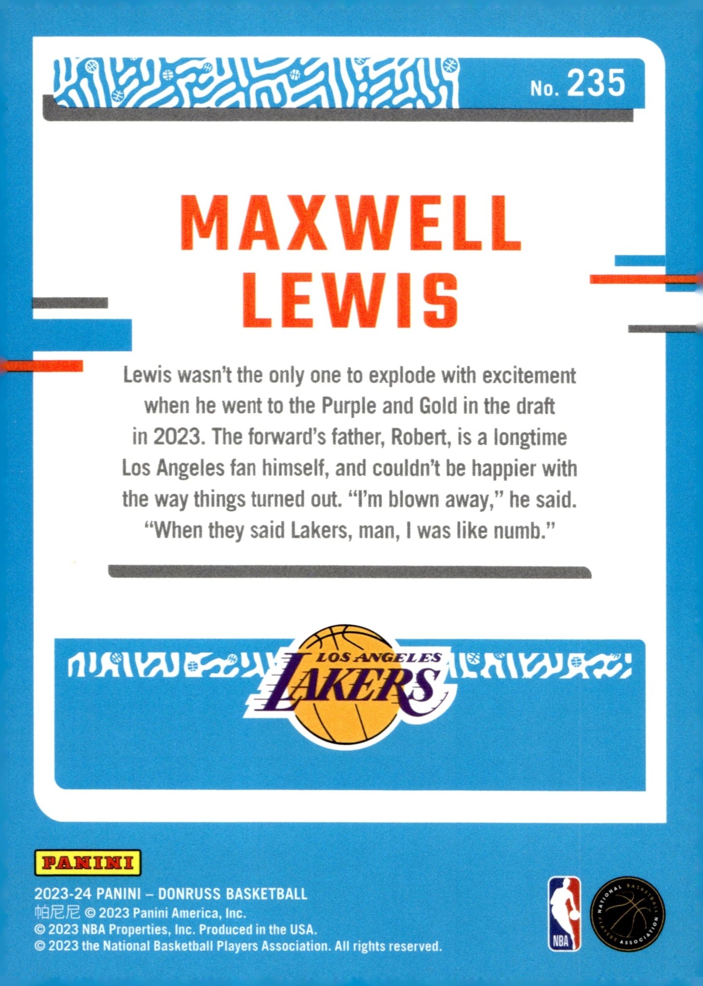 Maxwell Lewis 2024 Panini Donruss Rated Rookie Green Laser RC #235 - Collector Store LLC