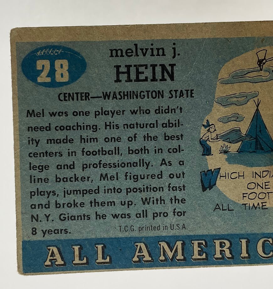 Mel Hein 1955 Topps All American RC #28 VG #1 - Collector Store LLC