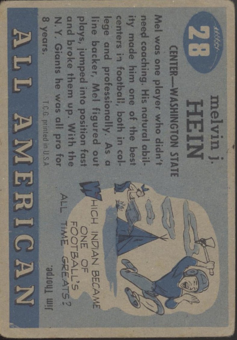 Mel Hein 1955 Topps All American RC #28 VG #2 - Collector Store LLC