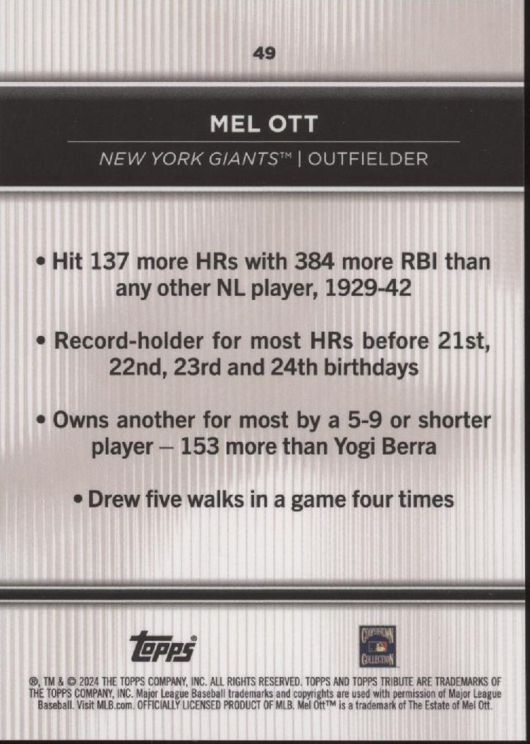 Mel Ott 2024 Topps Tribute #49 - Collector Store LLC