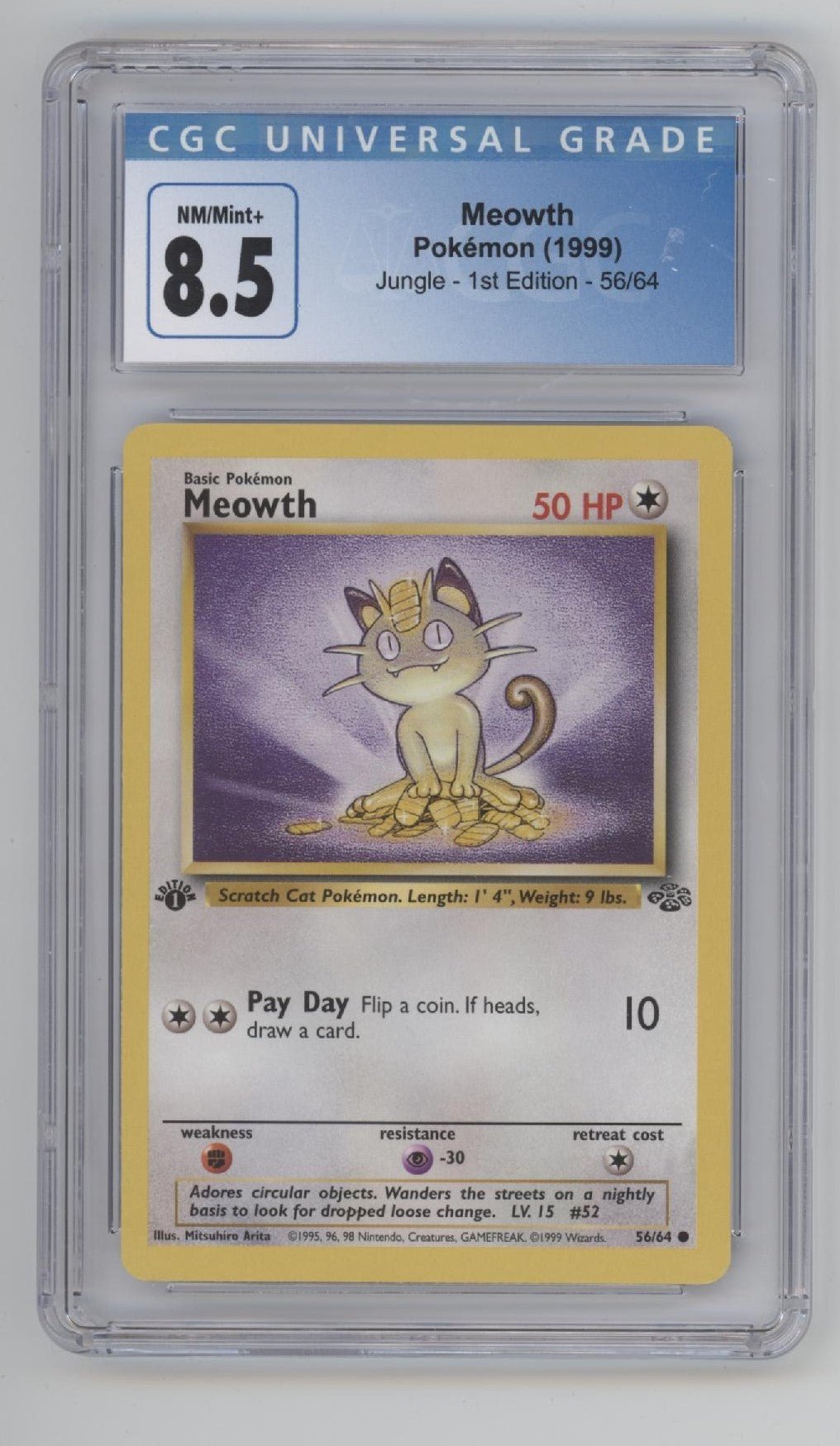 first edition meowth pokemon card Meowth Pokemon Jungle 1st Edition #56 CGC 8.5