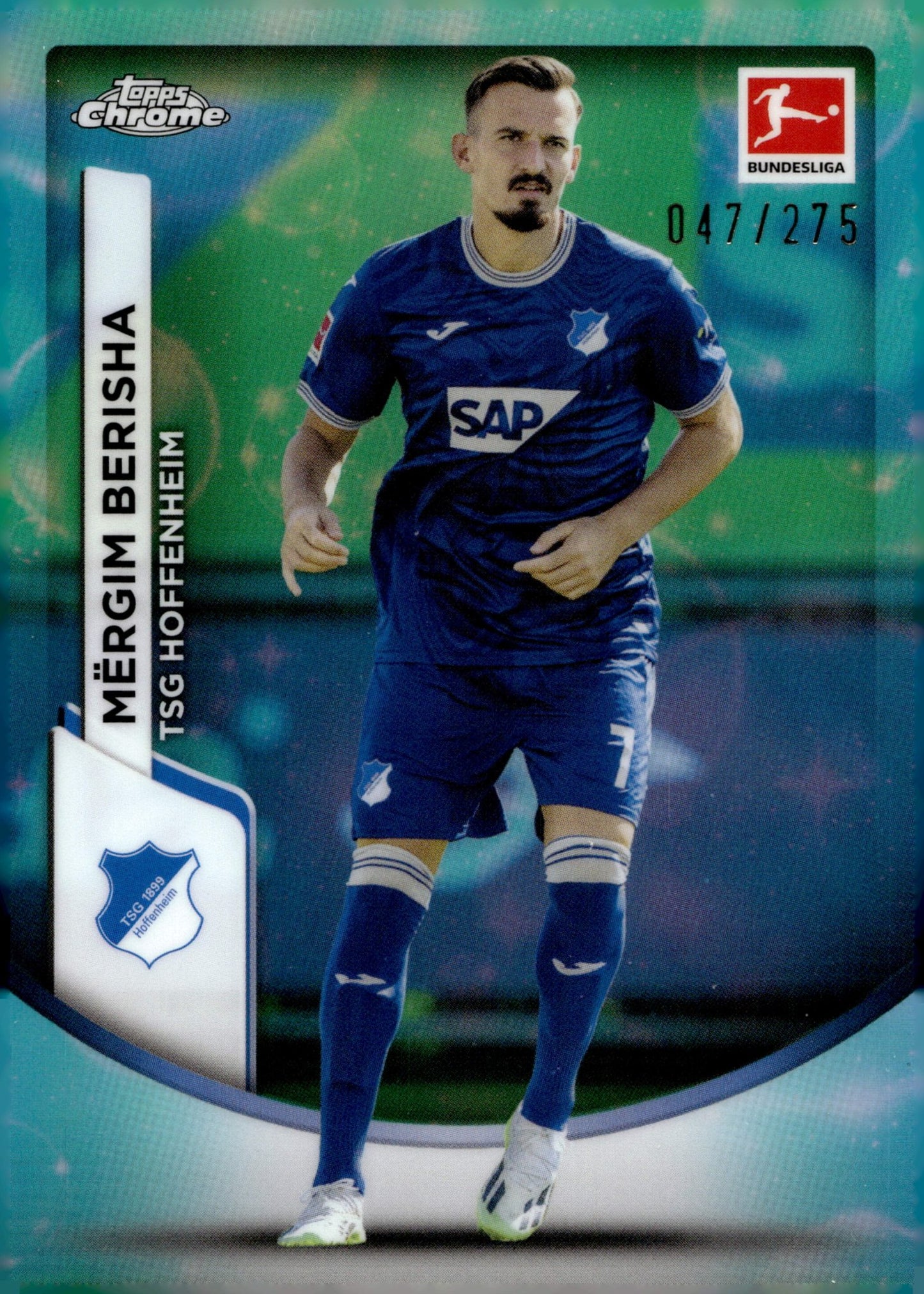 Mergim Berisha 2023 - 24 Topps Chrome Bundesliga Aqua Bubble Refractor 047/275 - Collector Store LLC