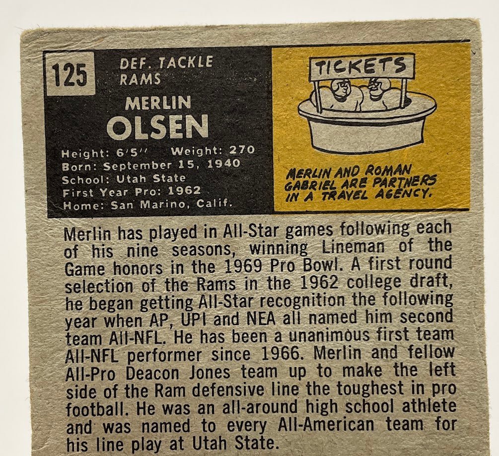 Merlin Olsen 1971 Topps #125 Los Angeles Rams GD - Collector Store LLC