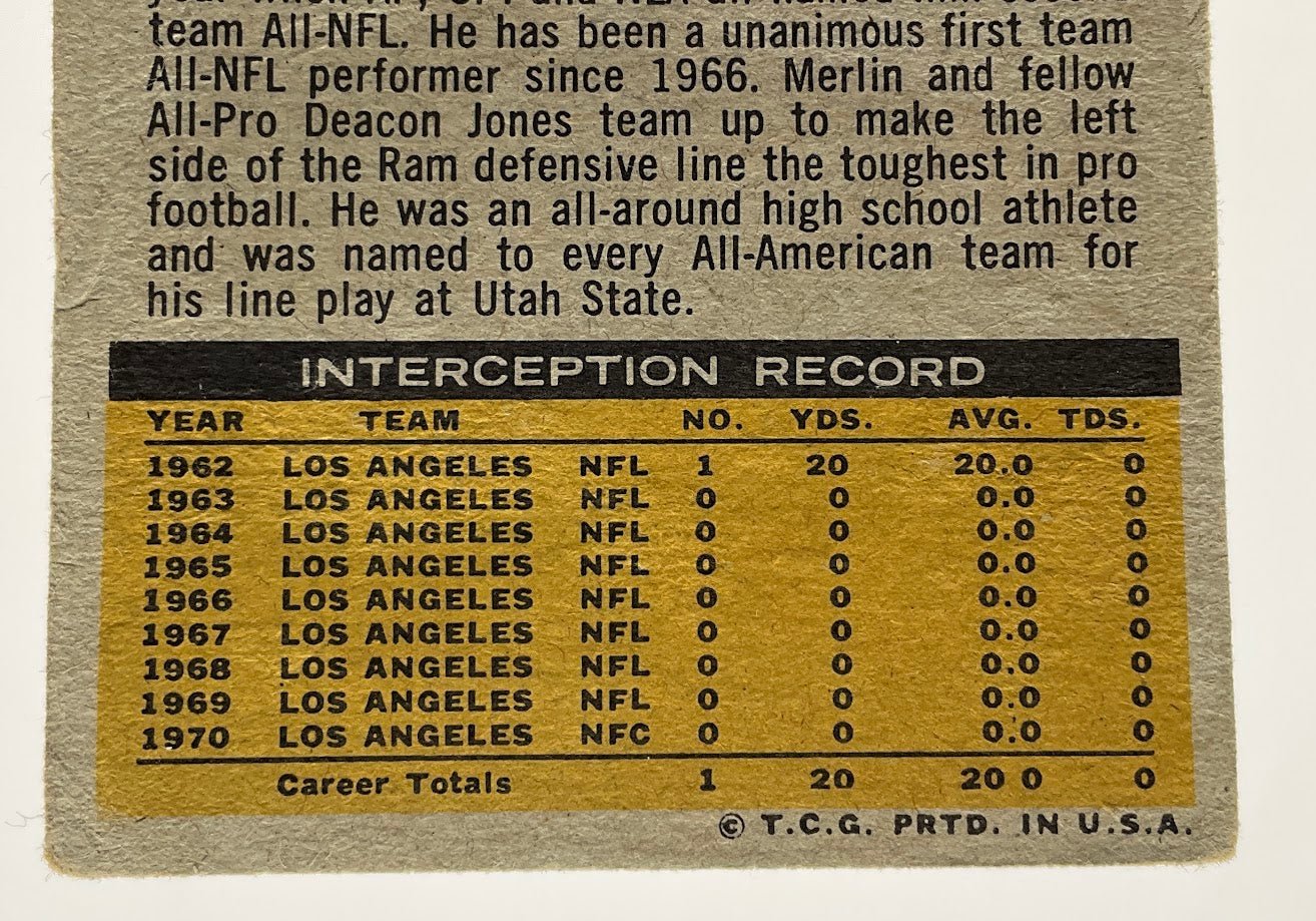 Merlin Olsen 1971 Topps #125 Los Angeles Rams GD - Collector Store LLC