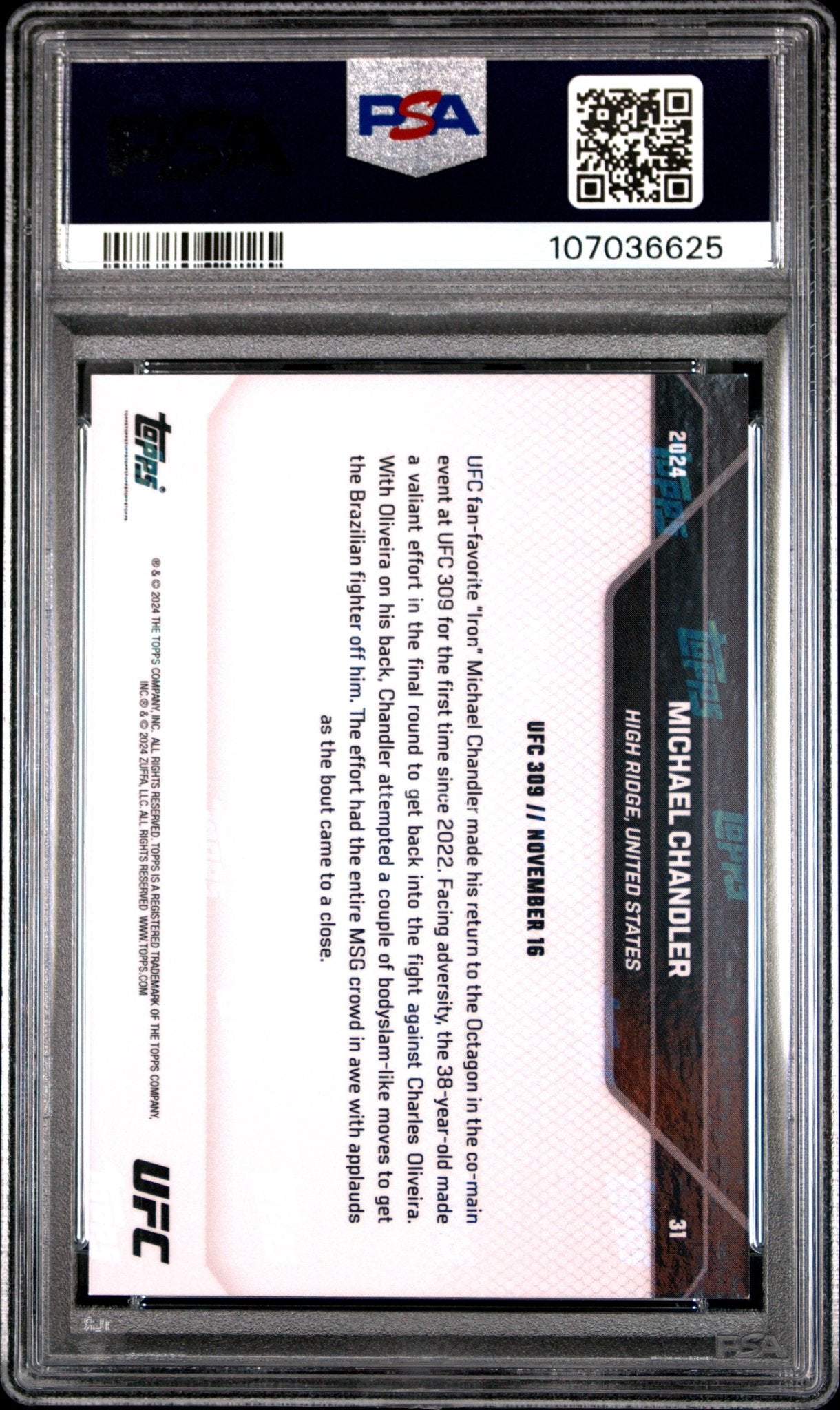 Michael Chandler 2024 Topps Now Purple 08/25 31 PSA 9 - Collector Store LLC