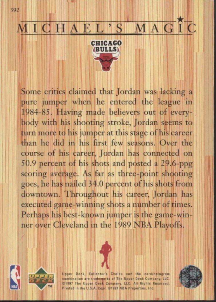 Michael Jordan 1997 - 98 Upper Deck Collector's Choice Michael's Magic 392 - Collector Store LLC