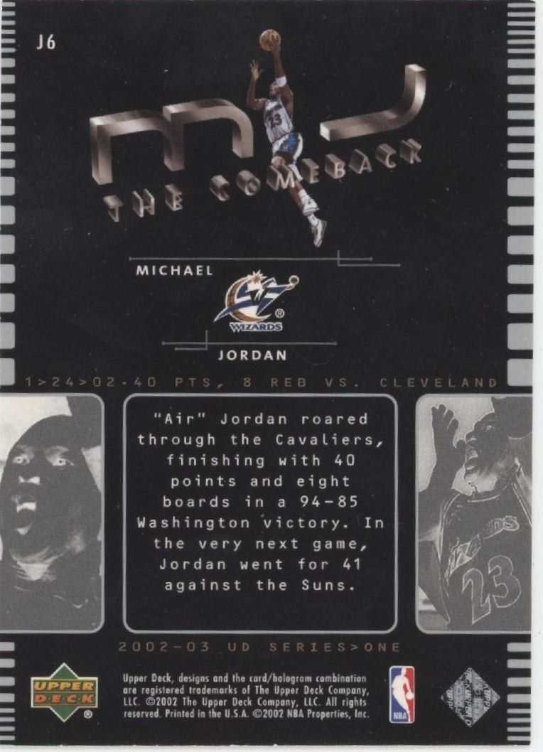 Michael Jordan 2002 - 03 Upper Deck Series 1 The Comeback #J6 - Collector Store LLC