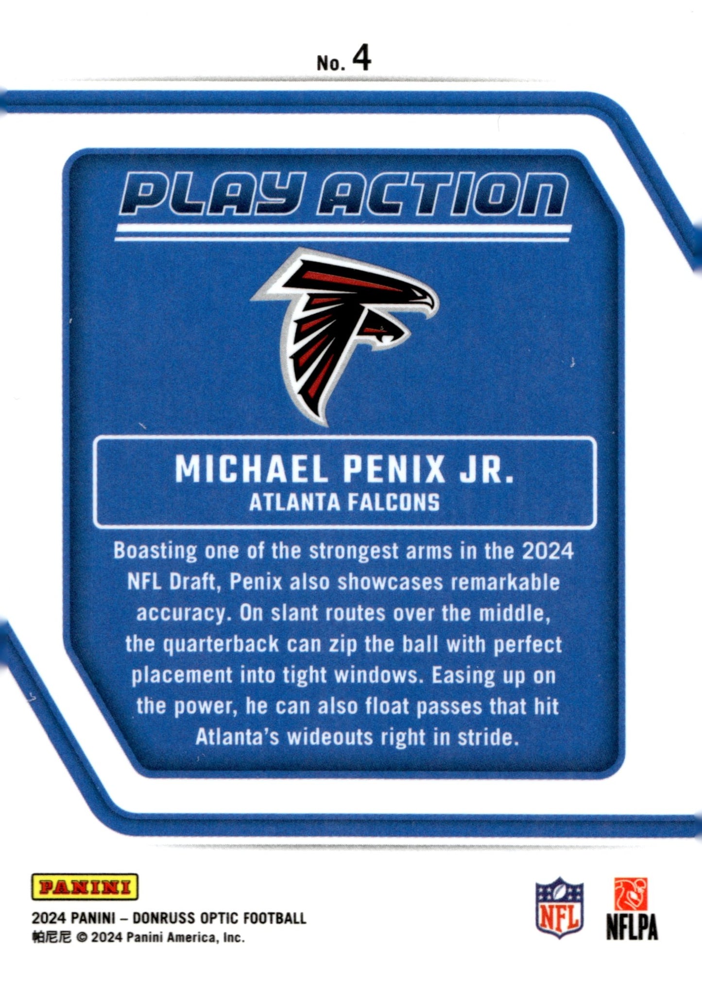 Michael Penix Jr. 2024 Panini Donruss Optic Play Action RC 4 - Collector Store LLC