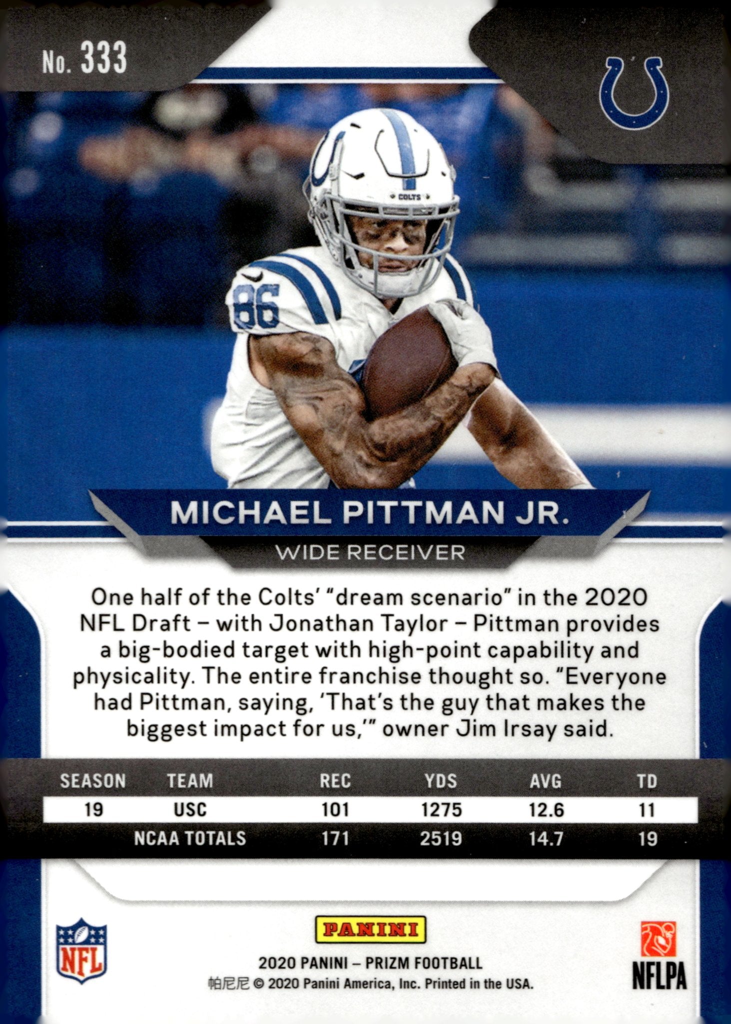 Michael Pittman Jr. 2020 Panini Prizm RC #333 - Collector Store LLC
