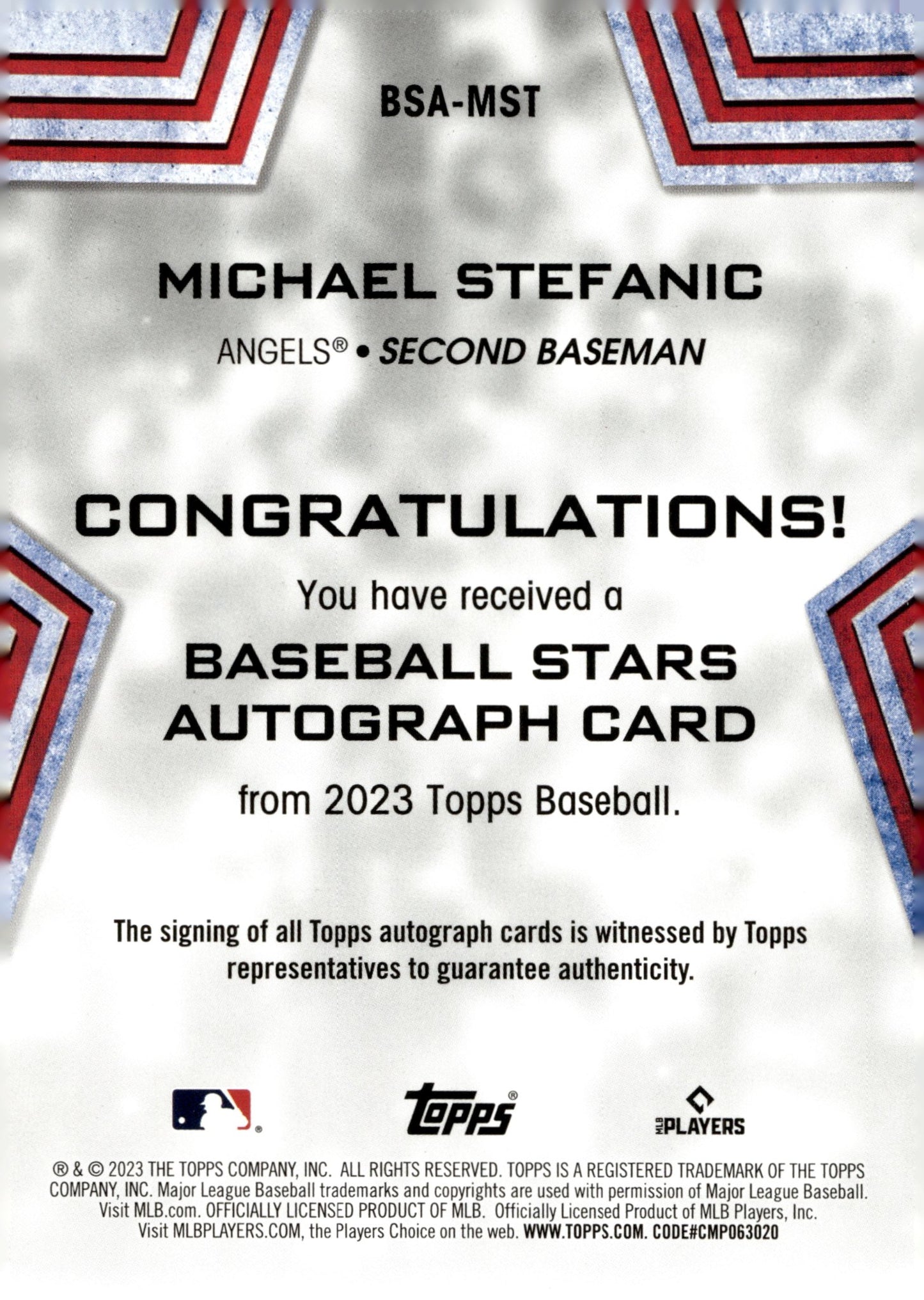 Michael Stefanic 2023 Topps Stars RC Auto #BSA - MST - Collector Store LLC