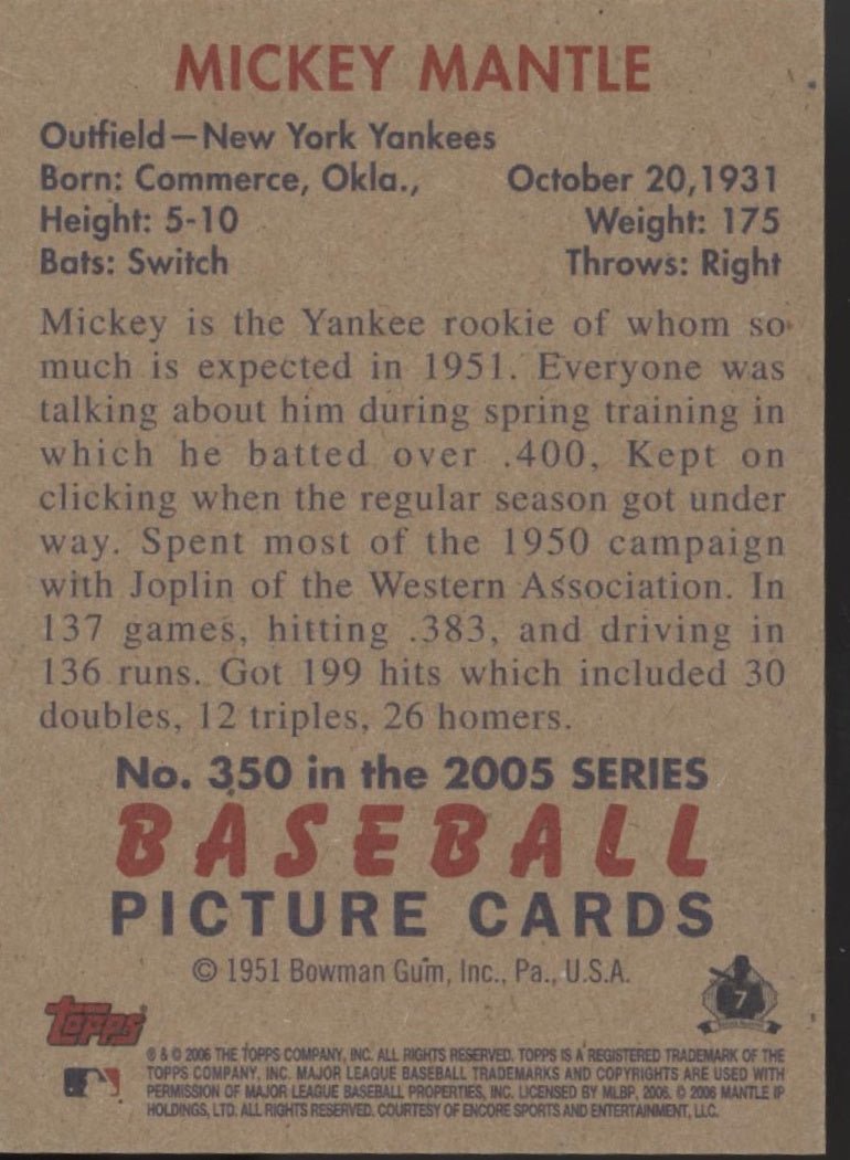 Mickey Mantle 2006 Bowman Heritage #350 - Collector Store LLC