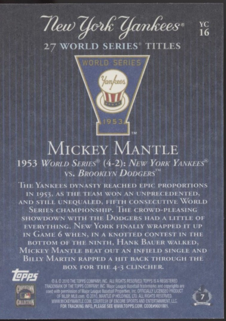 Mickey Mantle 2010 Topps New York Yankees 27 World Series Title YC16 - Collector Store LLC