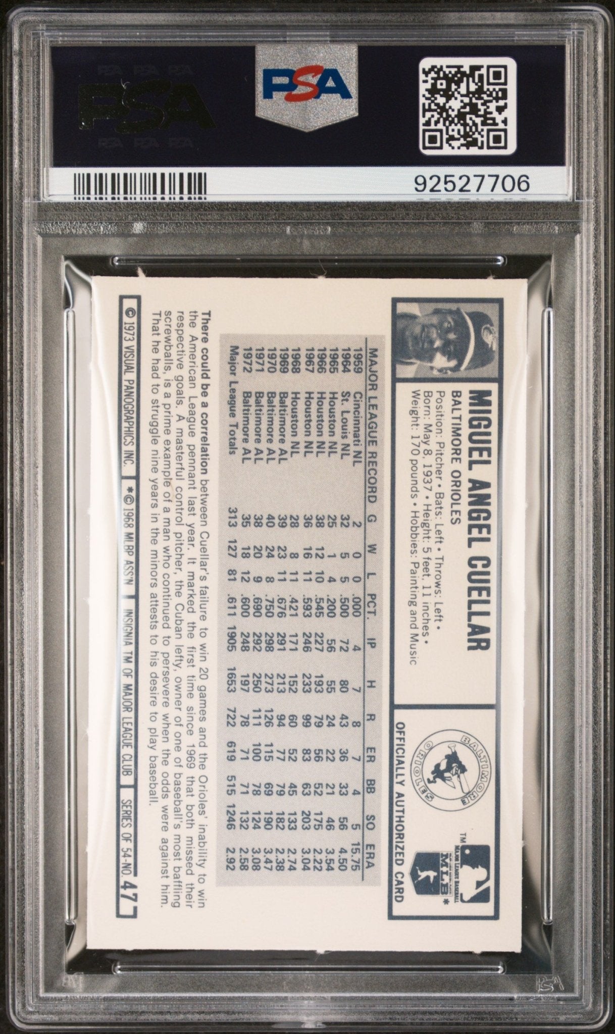 Miguel Cuellar 1973 Kellogg's #47 PSA 9 - Collector Store LLC