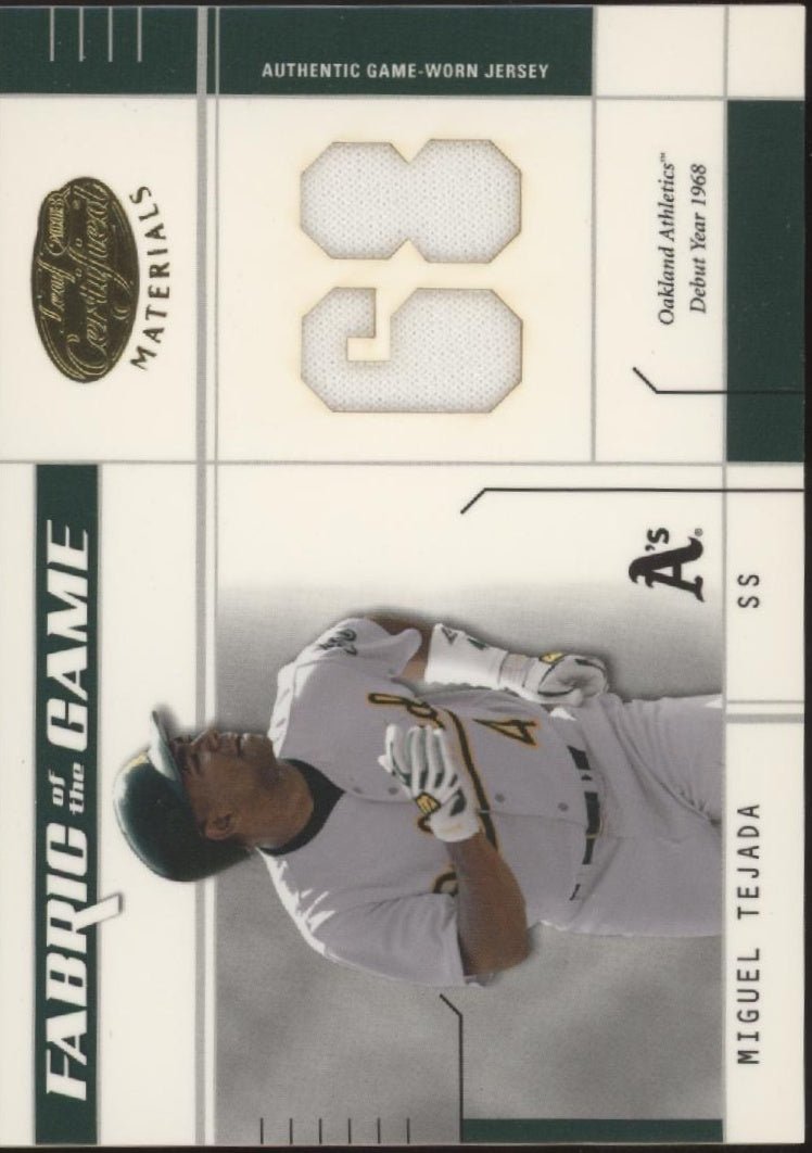 Miguel Tejada 2003 Leaf Certified Fabric of the Game Swatch 32/68 #FG - 19 - Collector Store LLC