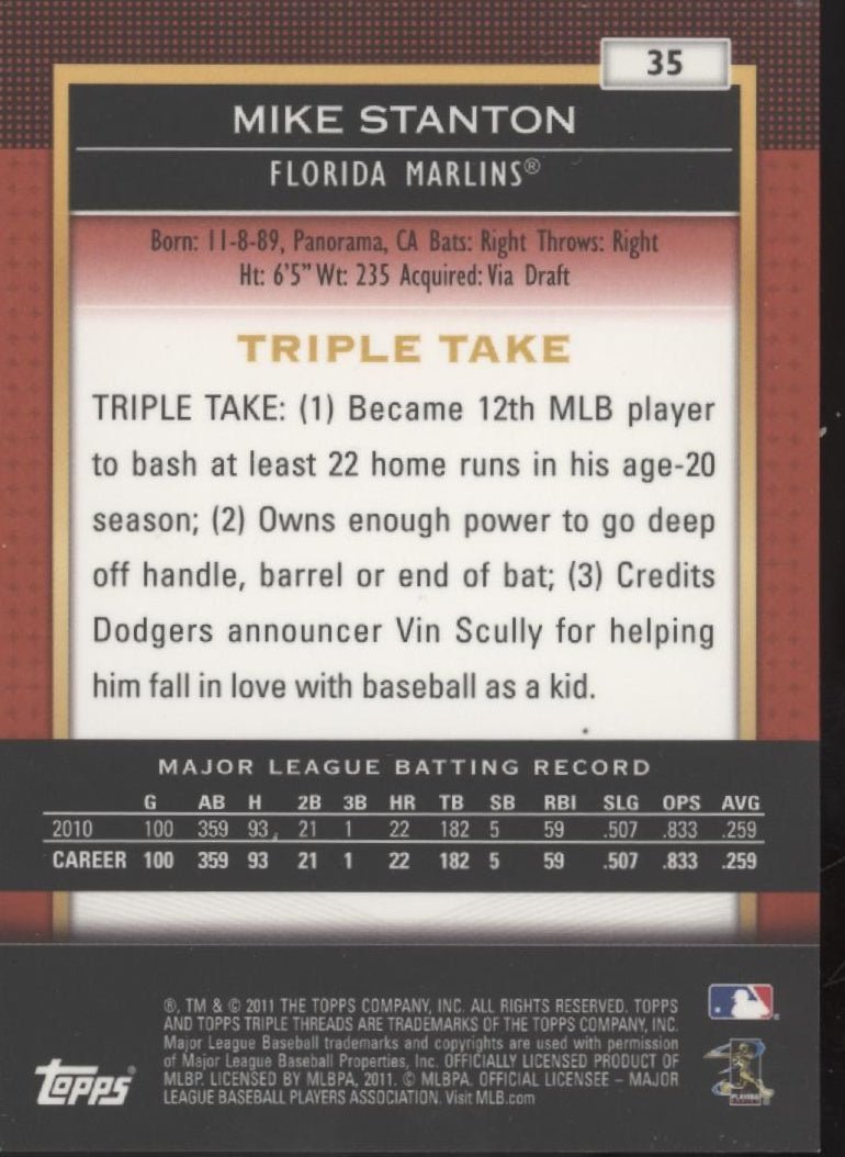 Mike Stanton 2011 Topps Triple Threads Red 0189/1500 #35 - Collector Store LLC