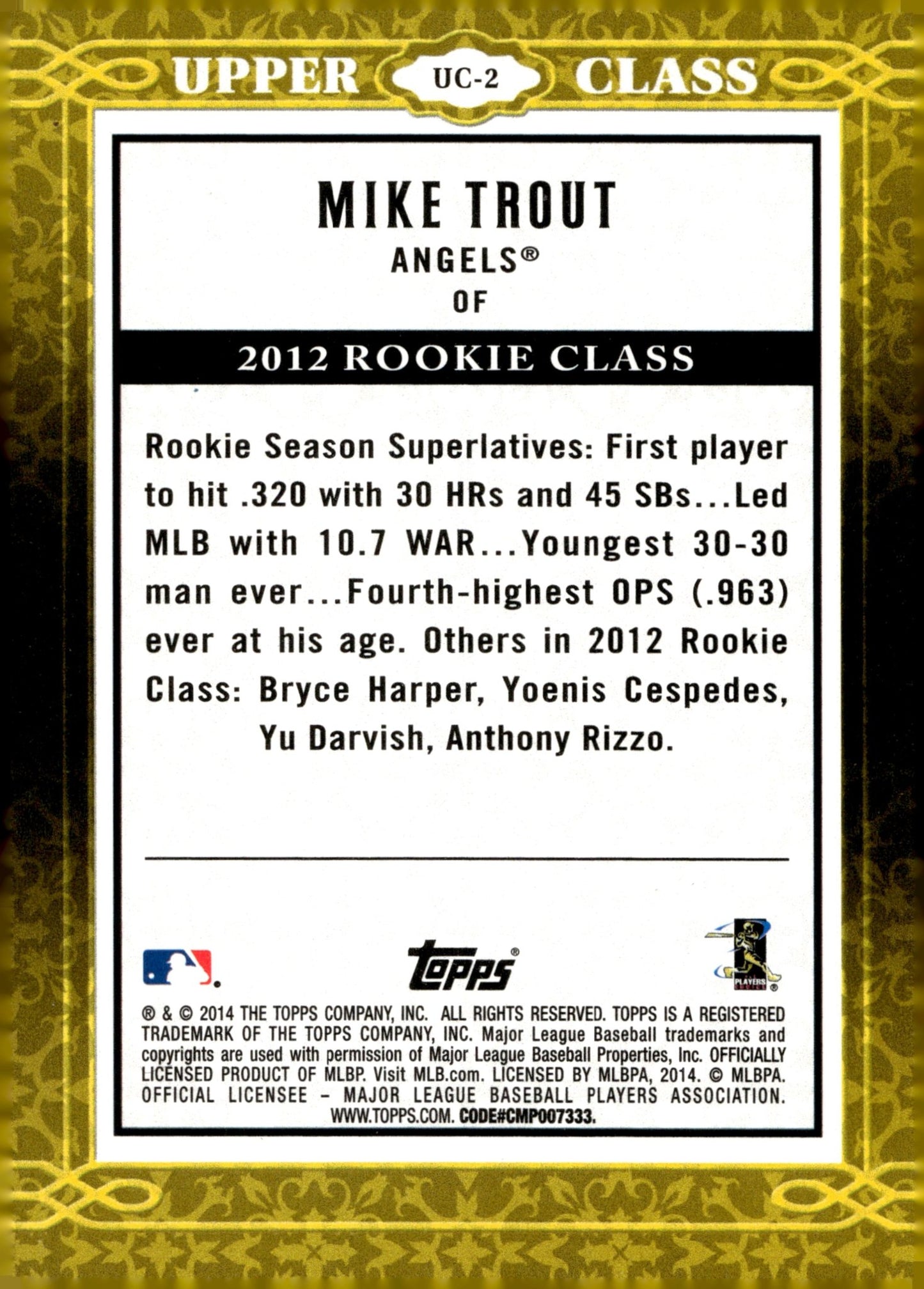 Mike Trout 2014 Topps Upper Class #UC - 2 - Collector Store LLC