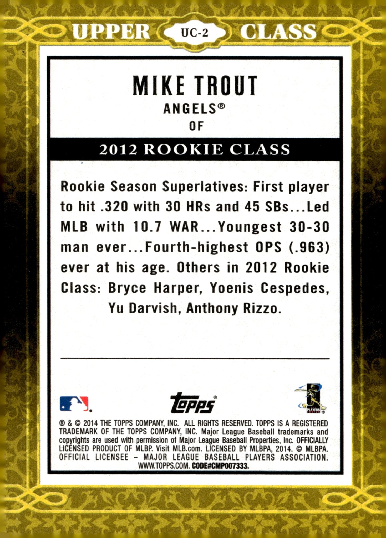 Mike Trout 2014 Topps Upper Class #UC - 2 - Collector Store LLC
