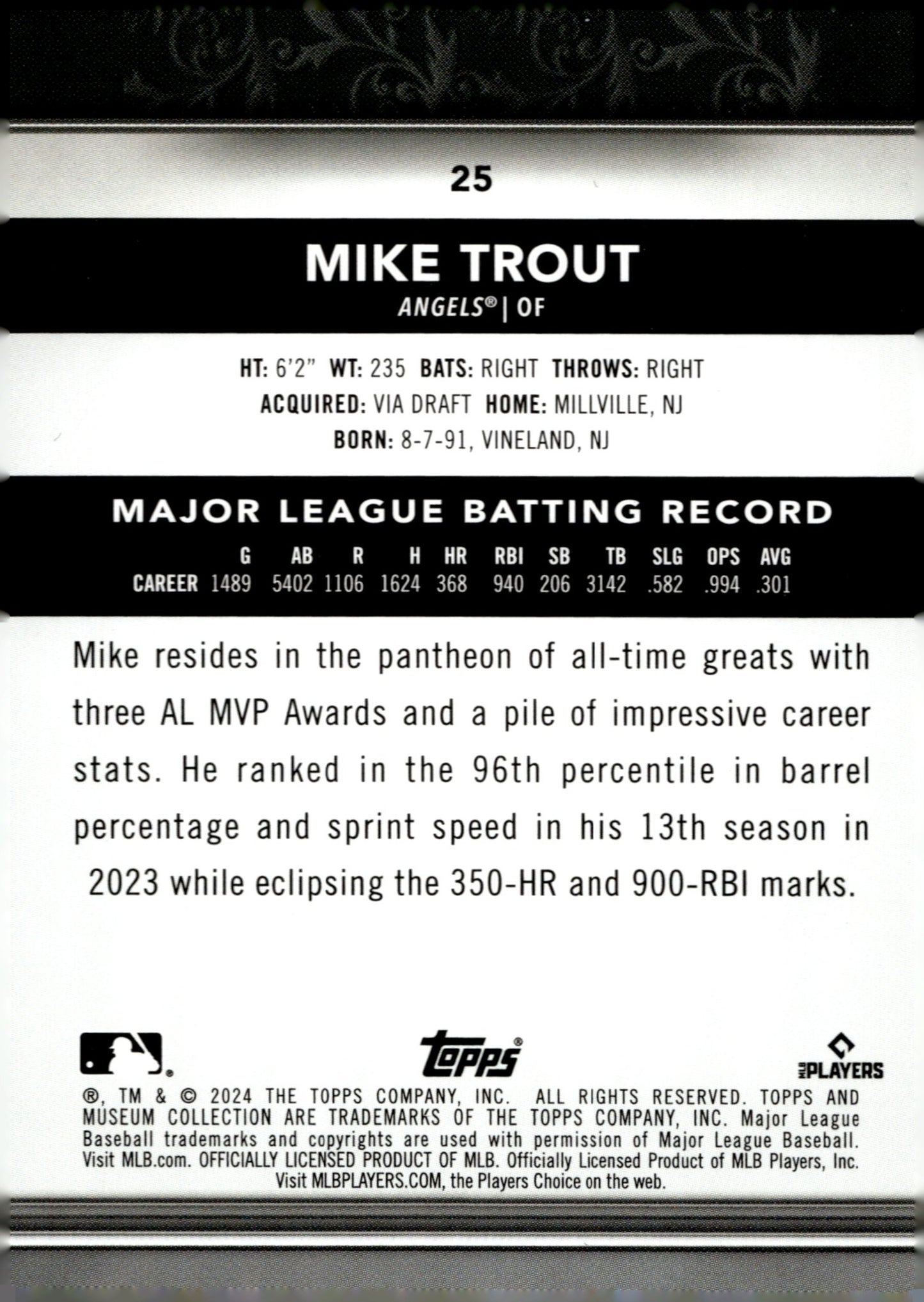 Mike Trout 2024 Topps Museum Collection #25 - Collector Store LLC