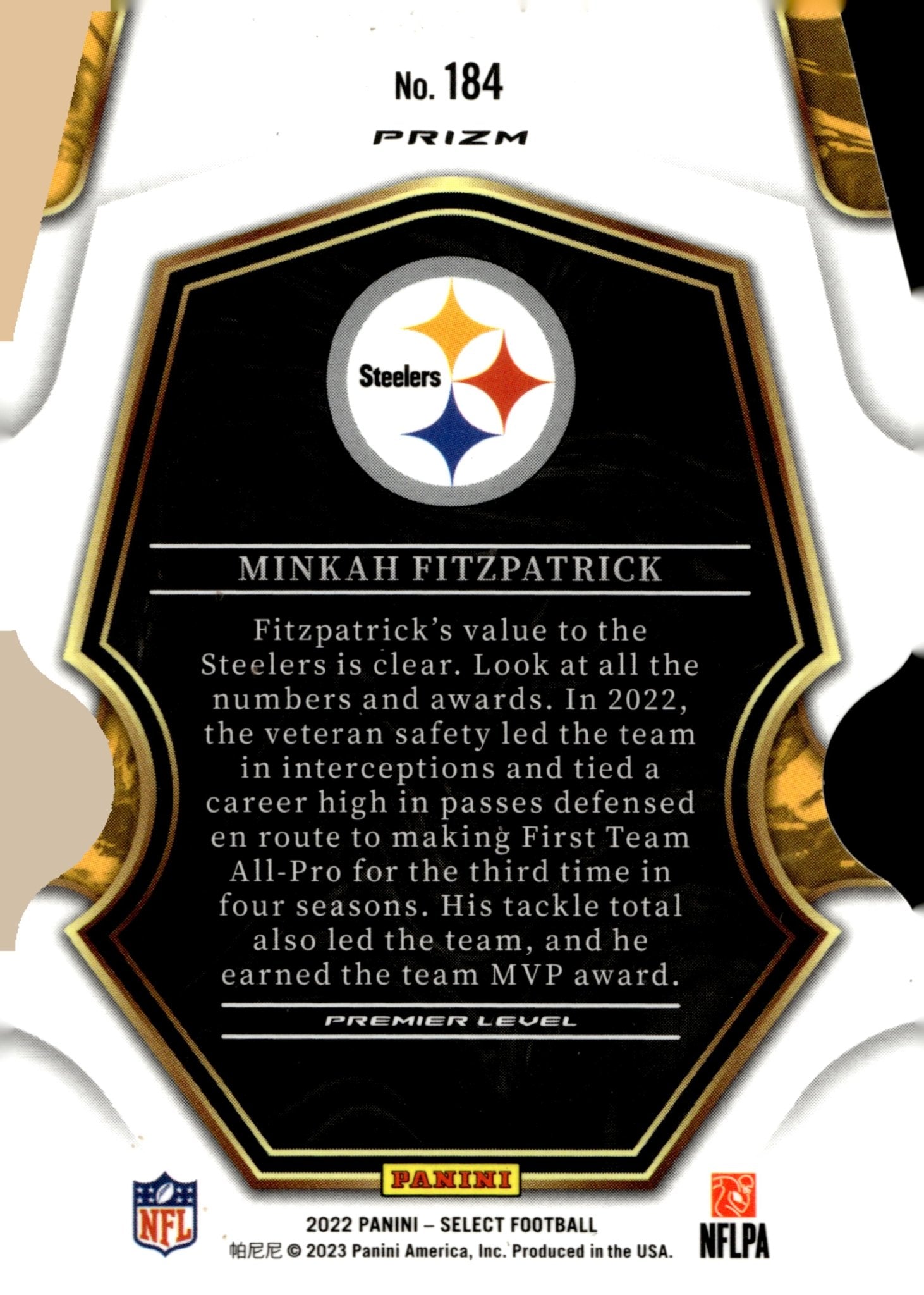 Minkah Fitzpatrick 2022 Panini Select Die - Cut Tri Color PRizm #184 - Collector Store LLC