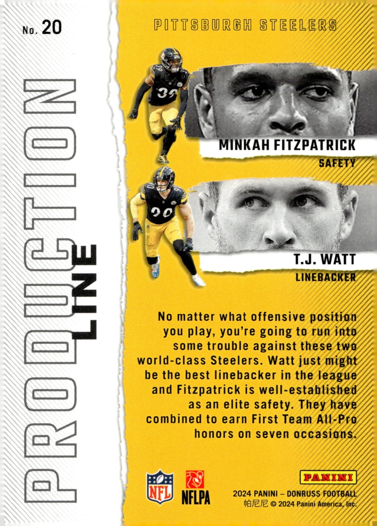 Minkah Fitzpatrick / TJ Watt 2024 Panini Donruss Production Line #20 - Collector Store LLC