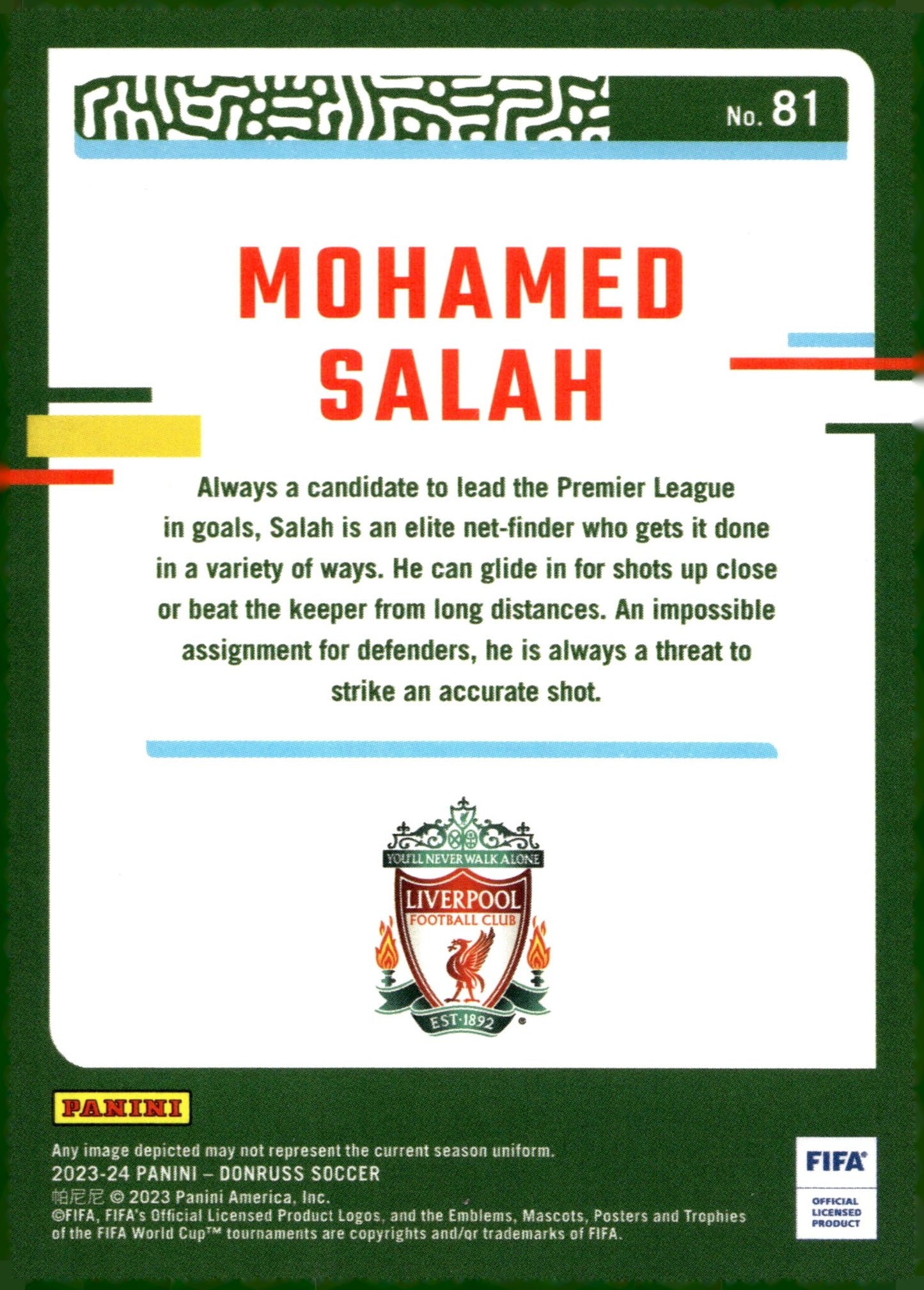 Mohamed Salah 2023 - 24 Panini Donruss #81 - Collector Store LLC