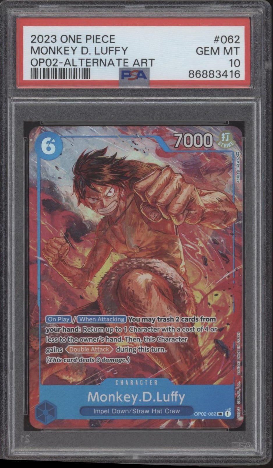 Monkey D Luffy One Piece Card Game Paramount War Alternate Art #062 PSA 10 - Collector Store LLC