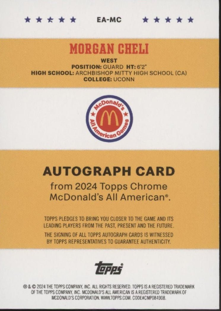 Morgan Cheli 2024 Topps Chrome McDonald's All American Auto EA - MC - Collector Store LLC