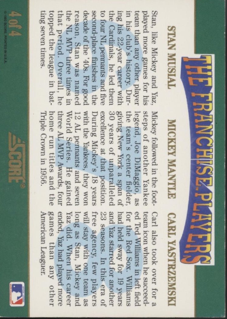 Musial / Mantle / Yastrzemski 1992 Score The Franchise Players #4 - Collector Store LLC
