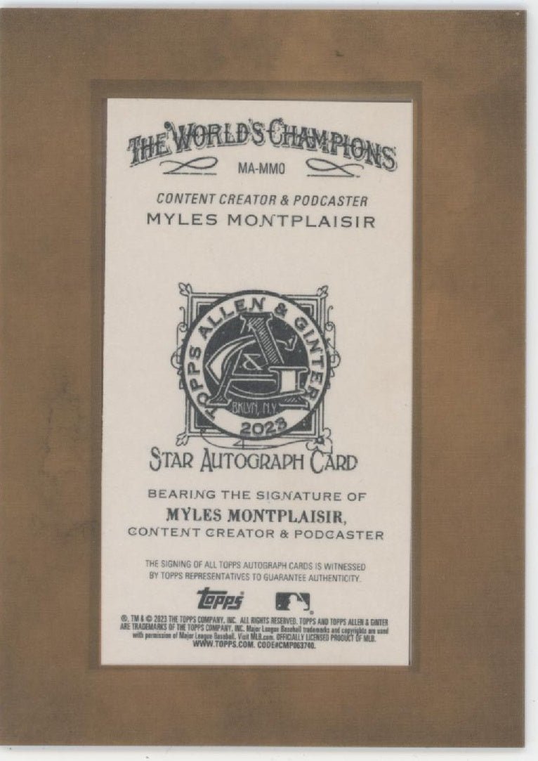 Myles Montplaisir 2023 Topps Allen & Ginter Mini Framed Auto #MA - MMO - Collector Store LLC