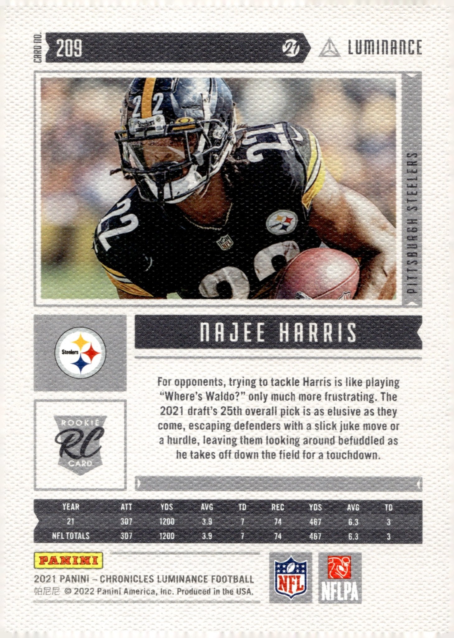 Najee Harris 2021 Panini Chronicles Luminance RC #209 - Collector Store LLC