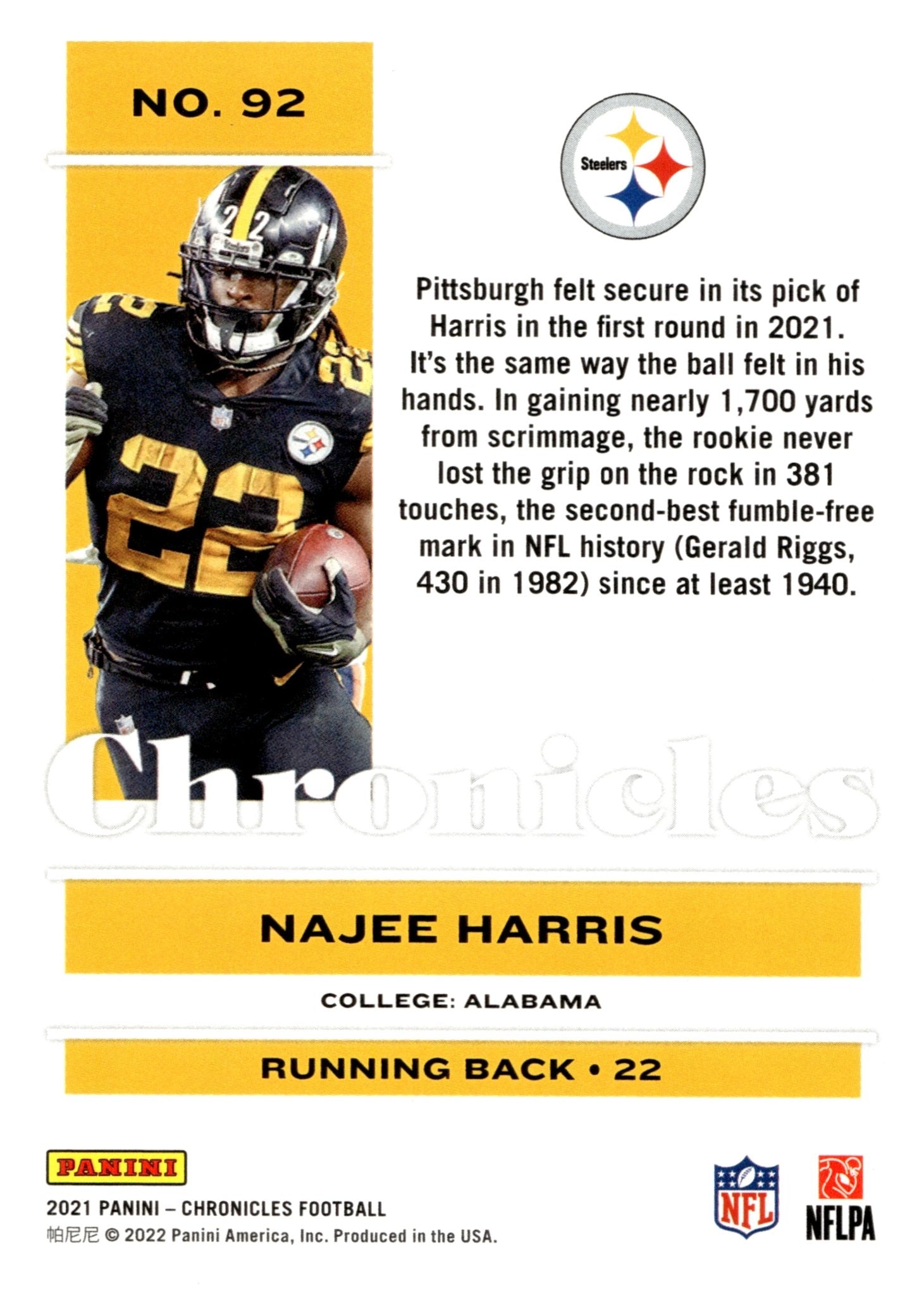 Najee Harris 2021 Panini Chronicles RC #92 - Collector Store LLC